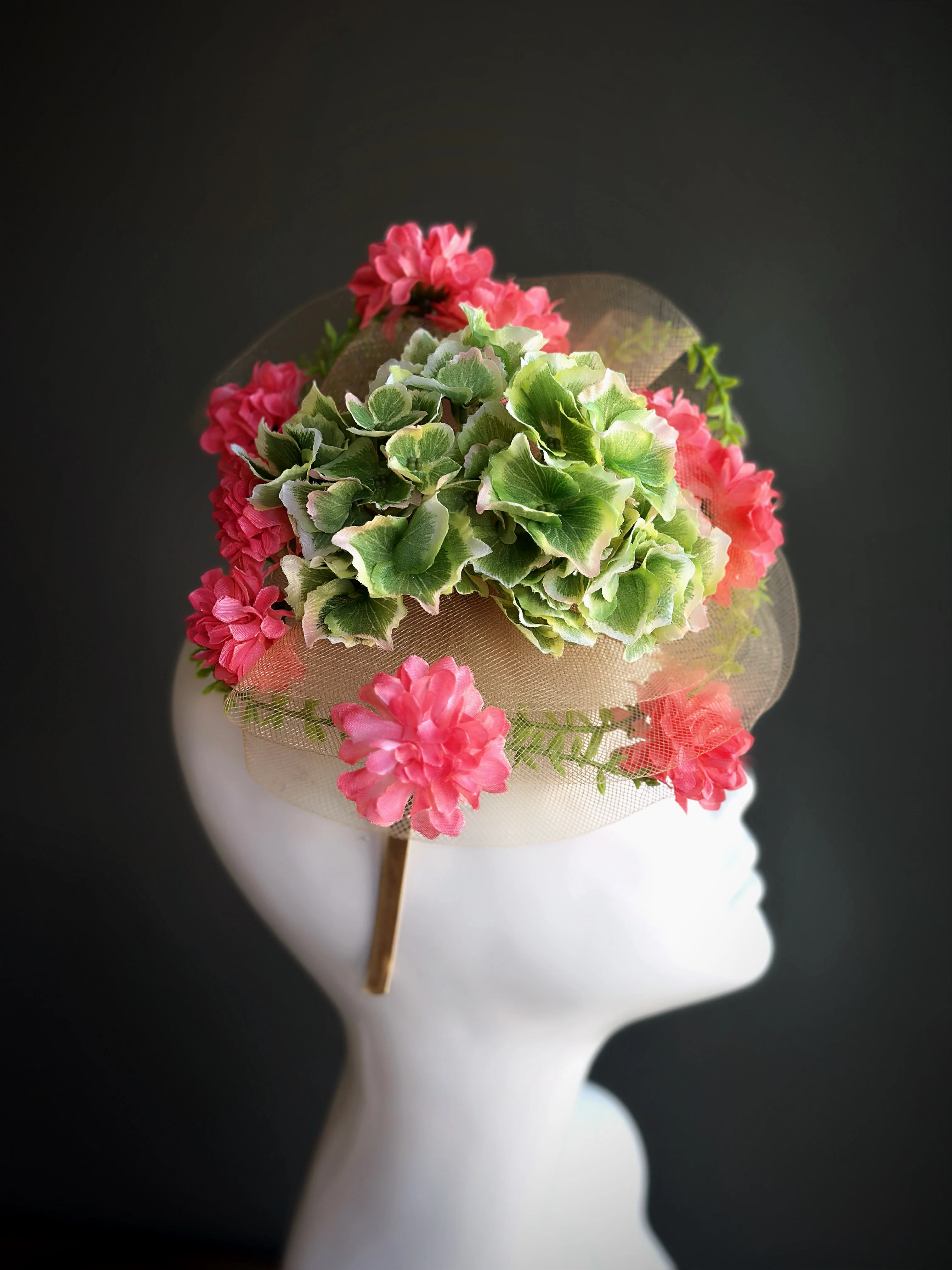 Blossom Grove Fascinator - Pink/Green - Image 2