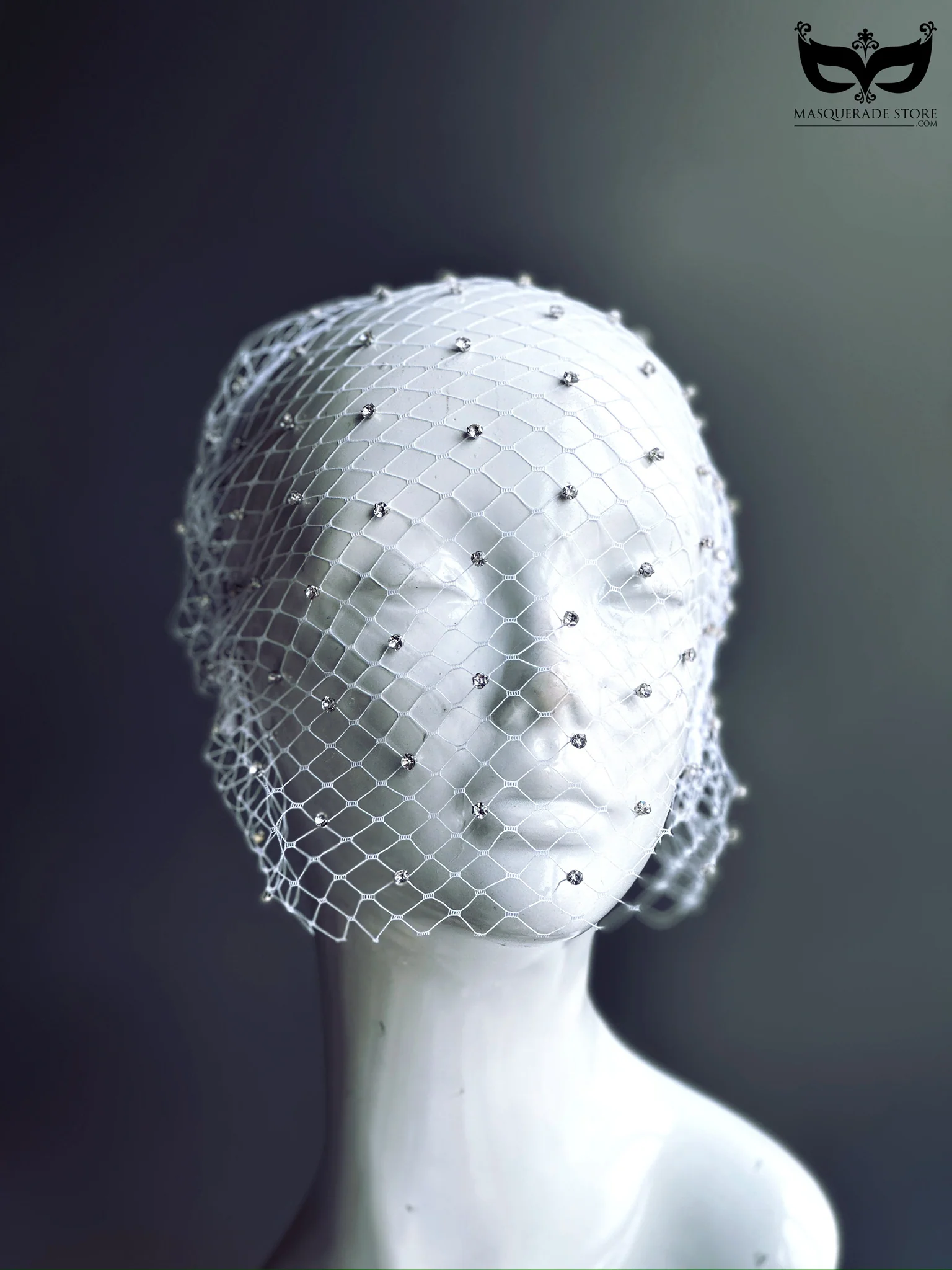 Audrey Short Veil Headband - White Studded - Image 2