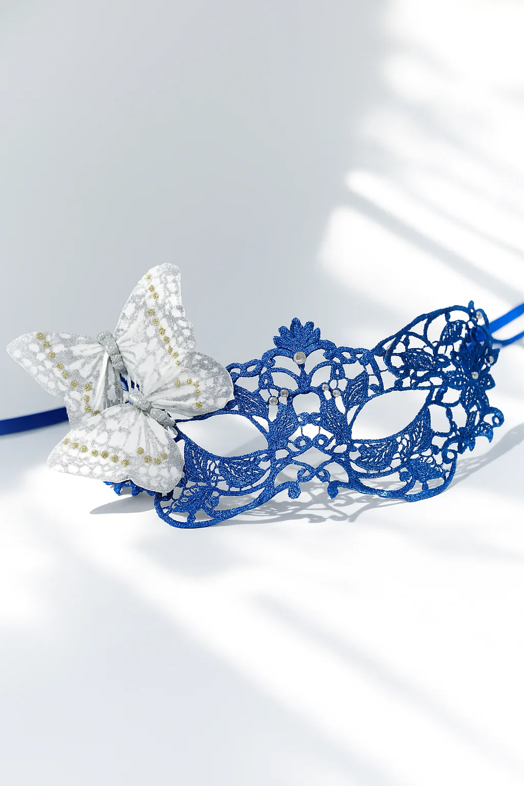 Enchanted Flight Blue Mask - Silver Butterfly