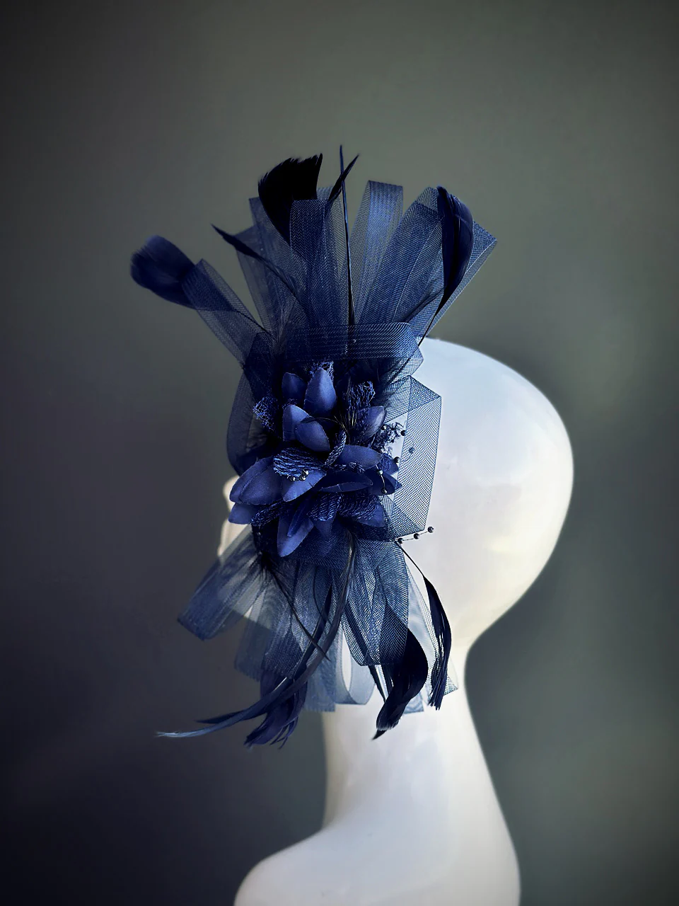 Feather Tulle Hairpiece - Navy - Image 2