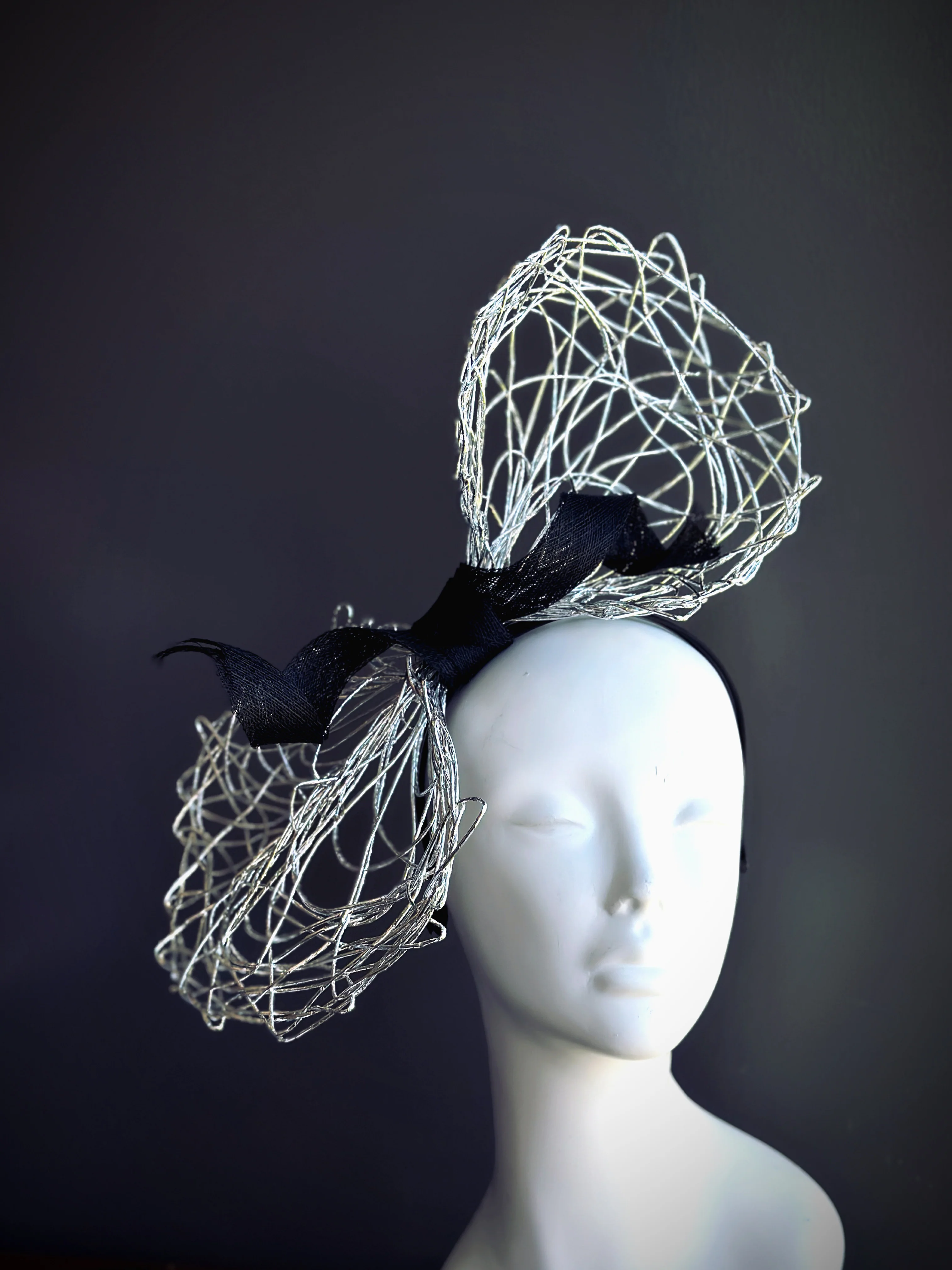 Bow Fascinator Hat - Silver Black - Image 2