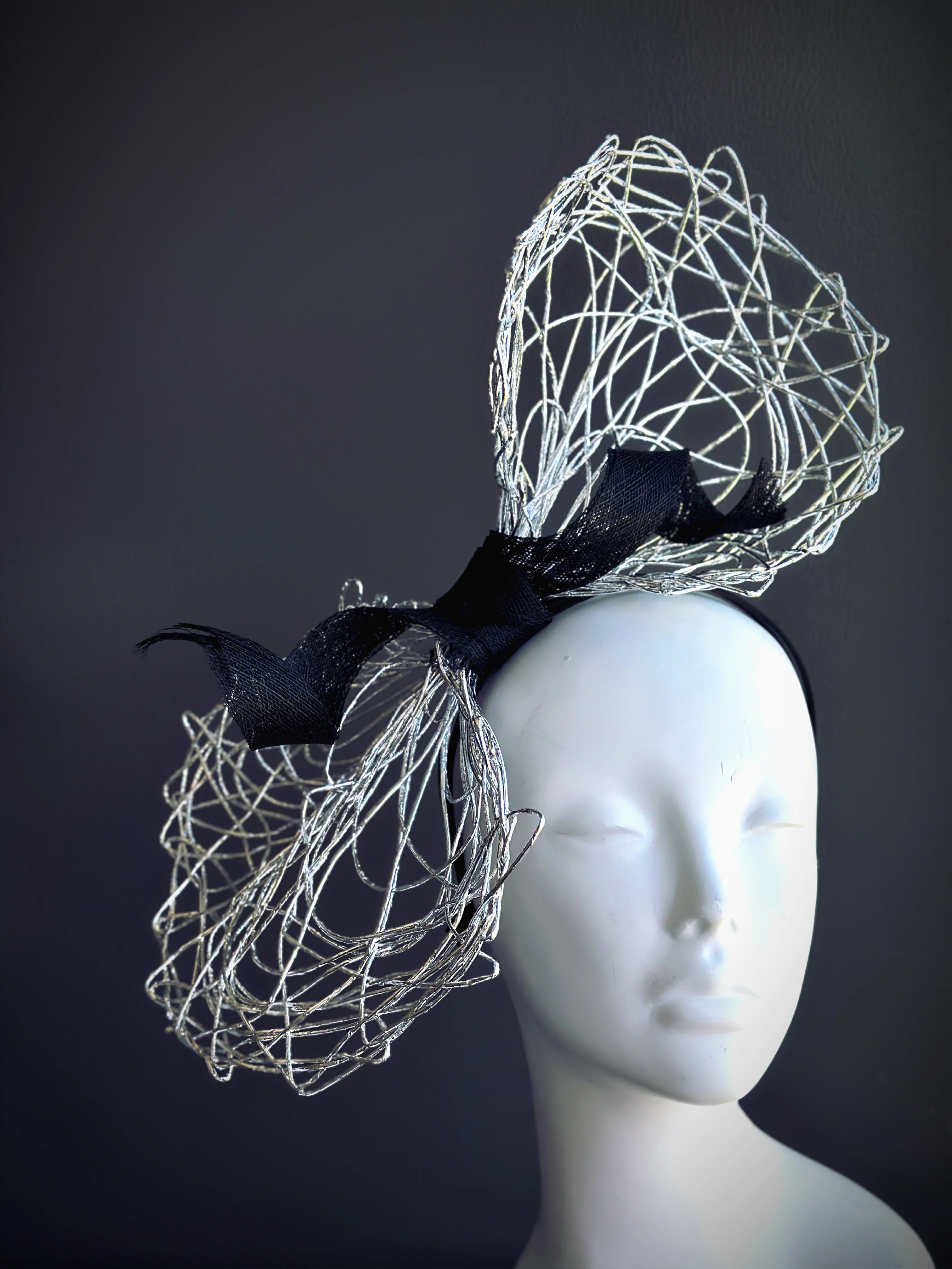 Bow Fascinator Hat - Silver Black - Image 4