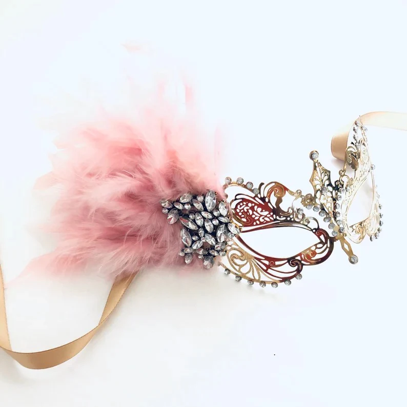 Father Daughter Dance Masks - Light Pink Feathers - Image 3