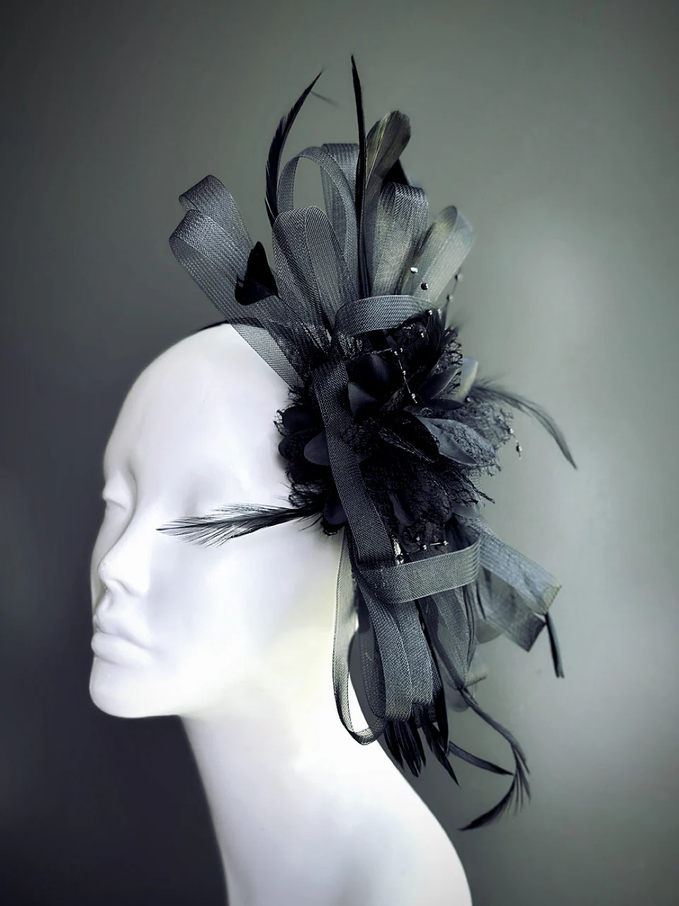 Feather Tulle Hairpiece - Black - Image 2