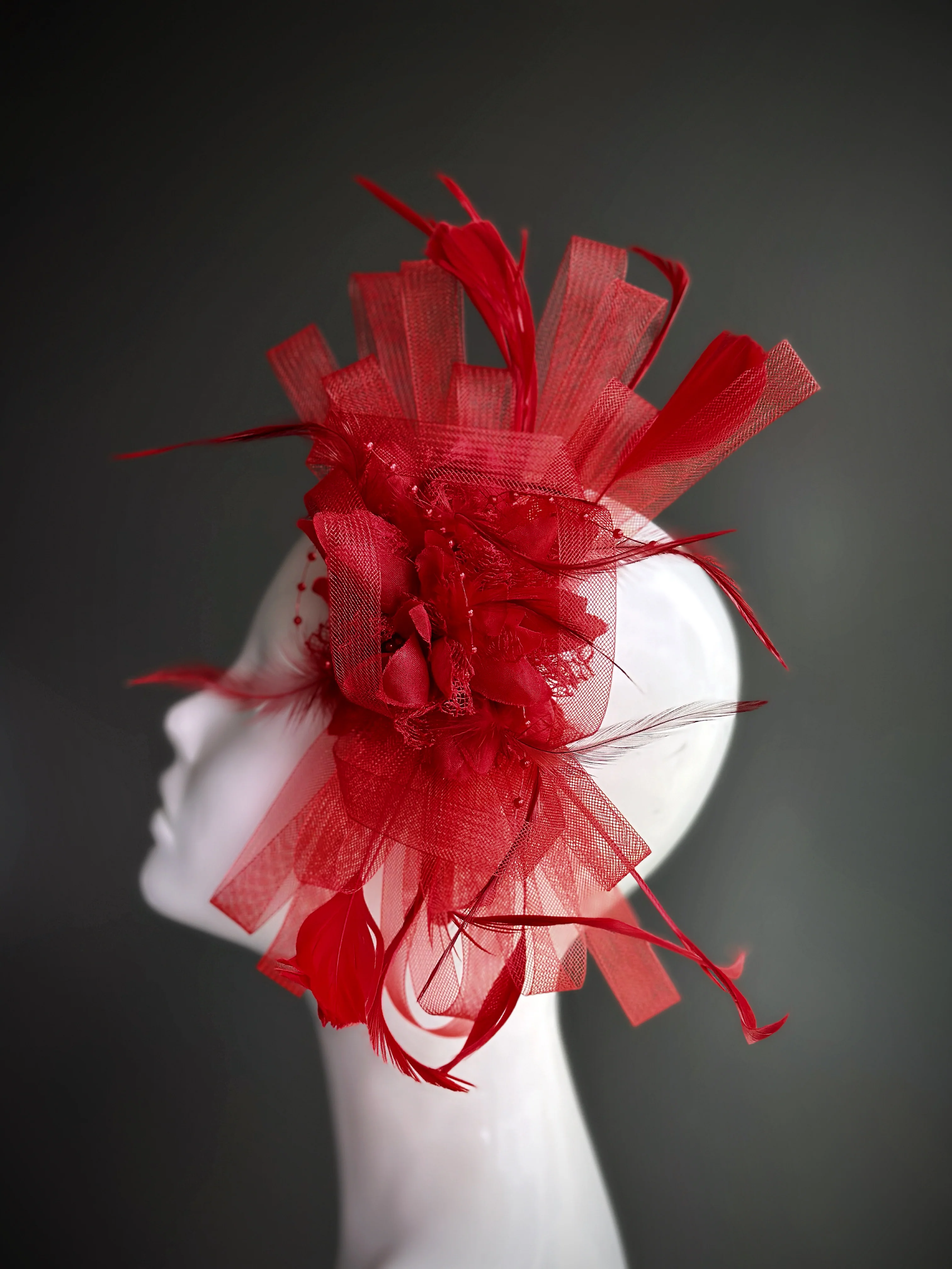 Feather Tulle Hairpiece - Red - Image 3