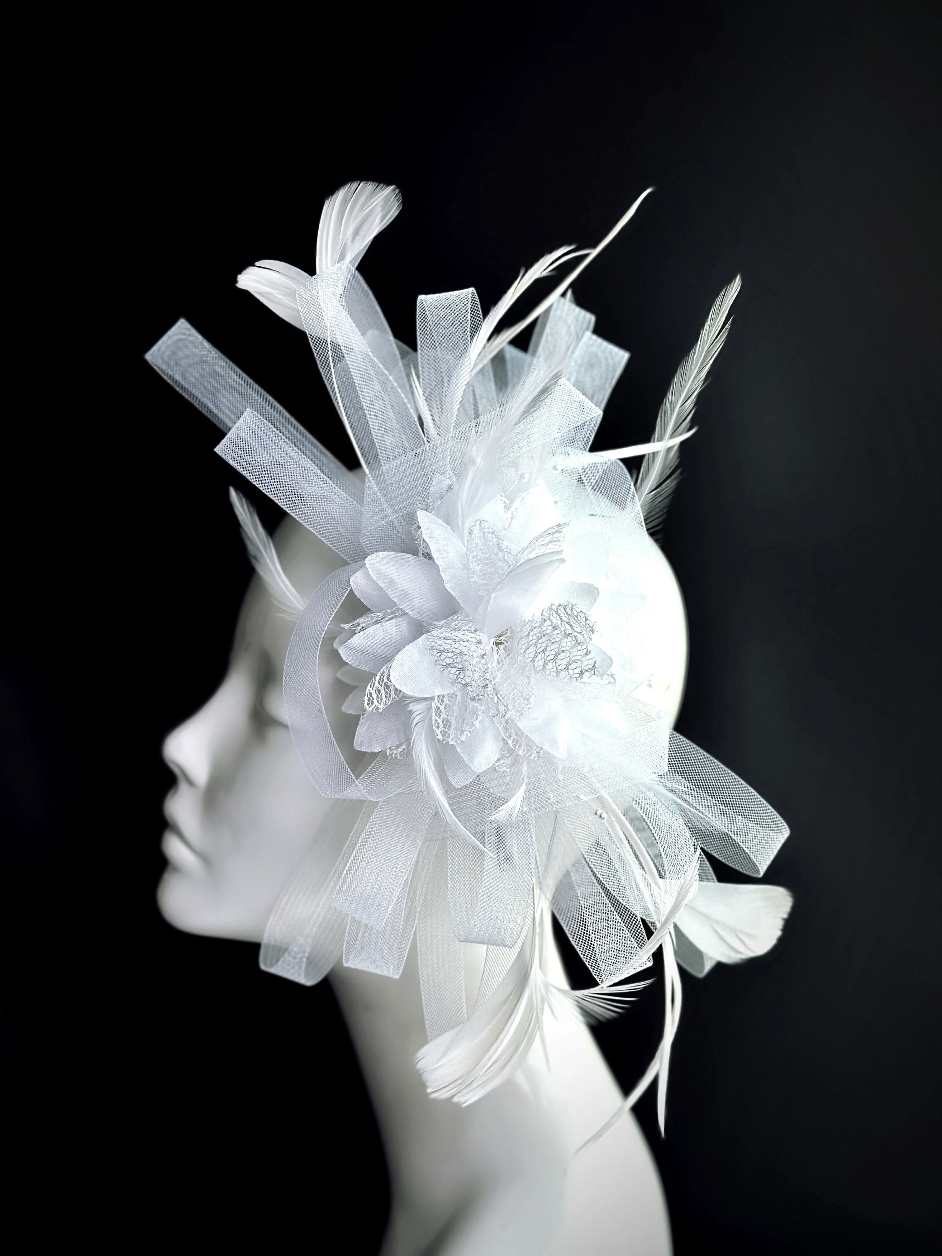 Feather Tulle Hairpiece - White - Image 2