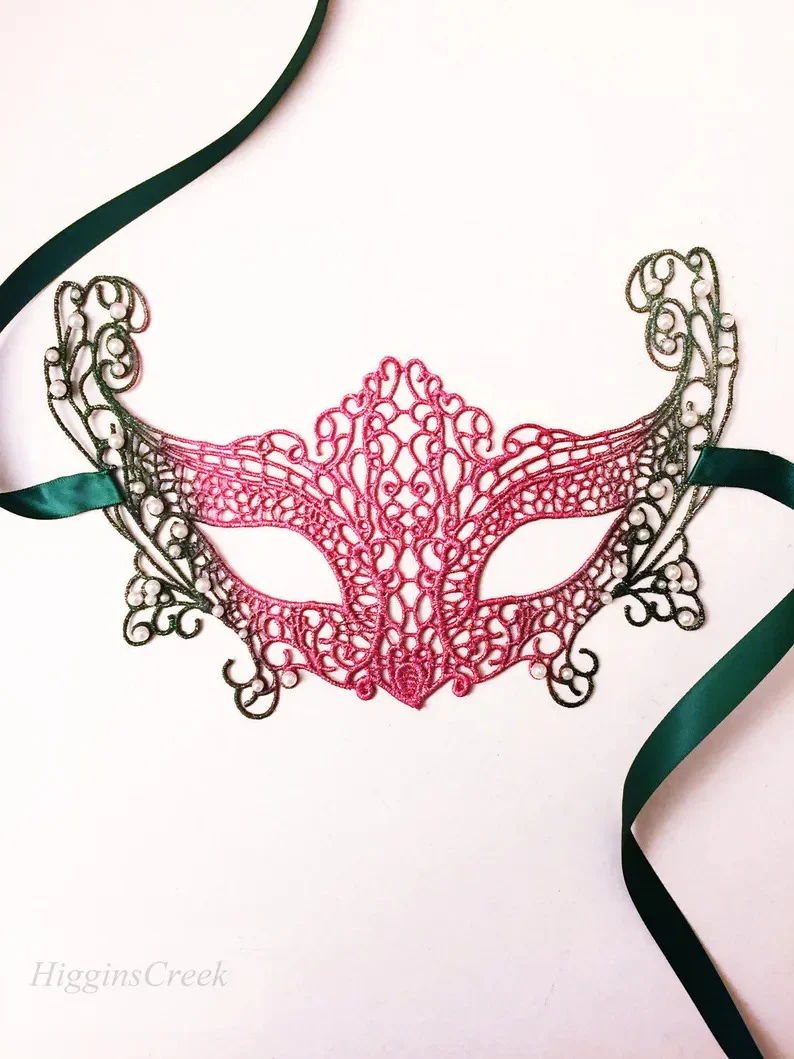 Foxy Lace Mask - Pink/Green Ombre - Image 3