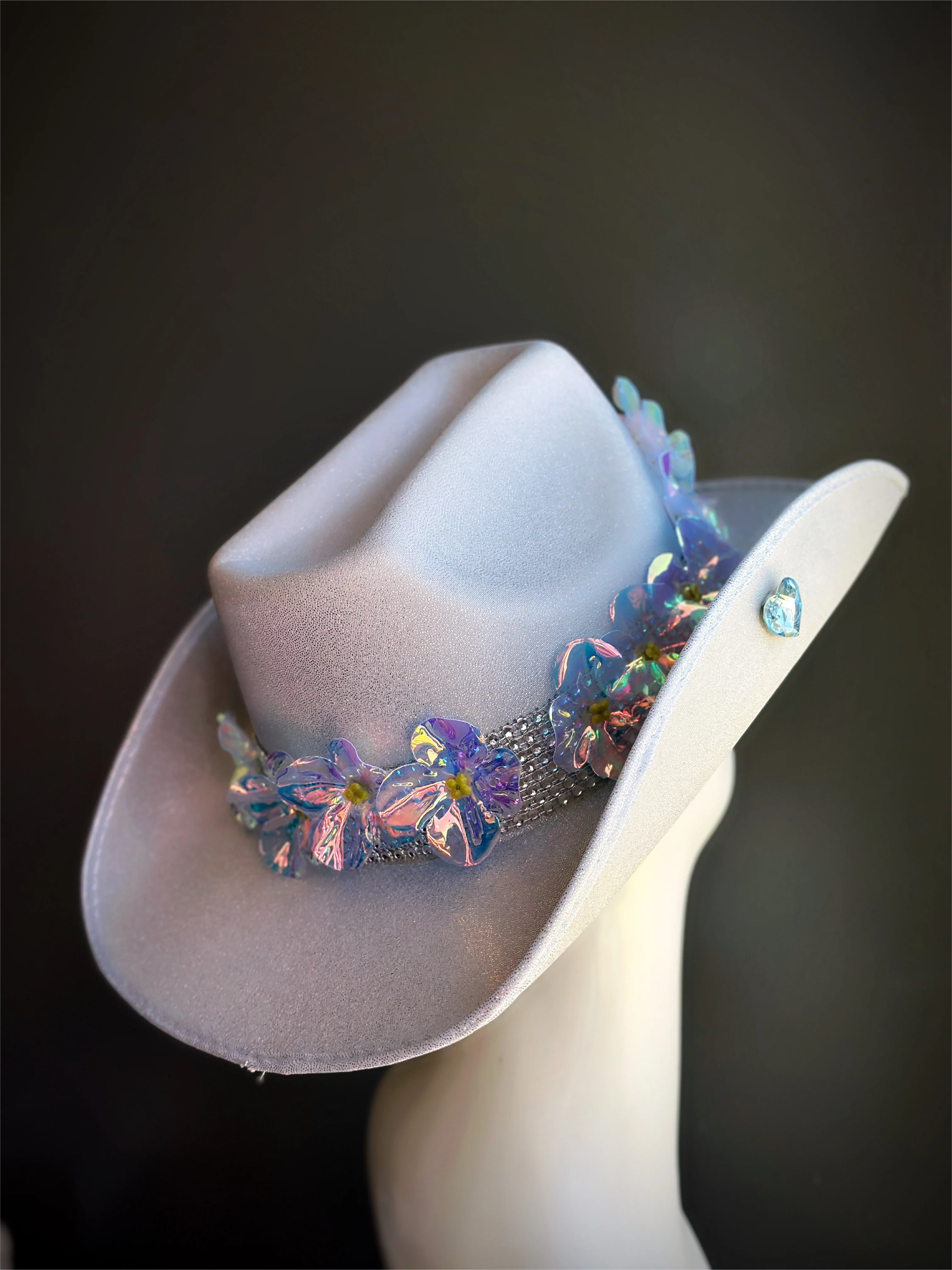 Flower Cowboy Hat - Silver - Image 4