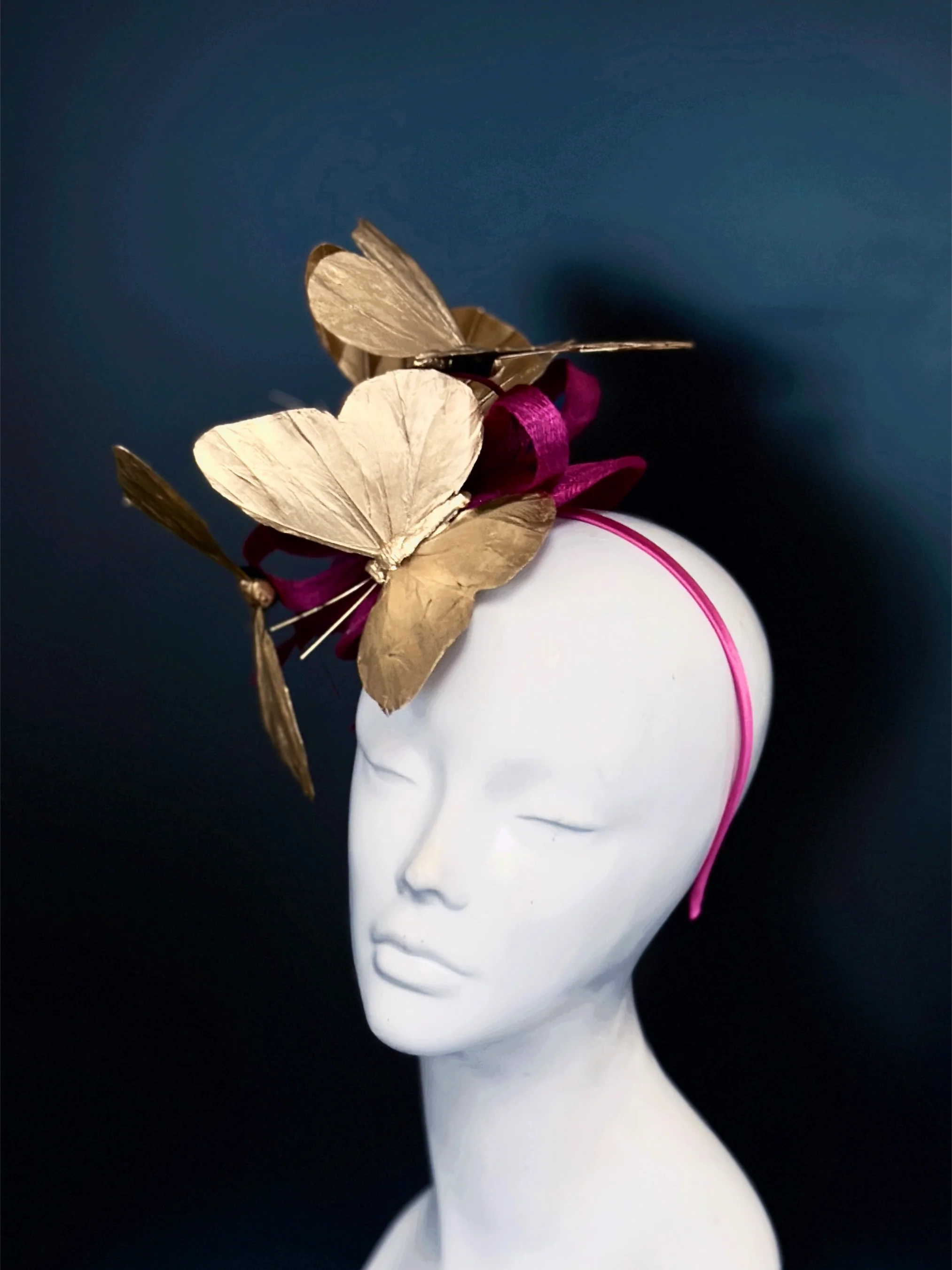 Butterfly Fascinator - Magenta & Gold - Image 2