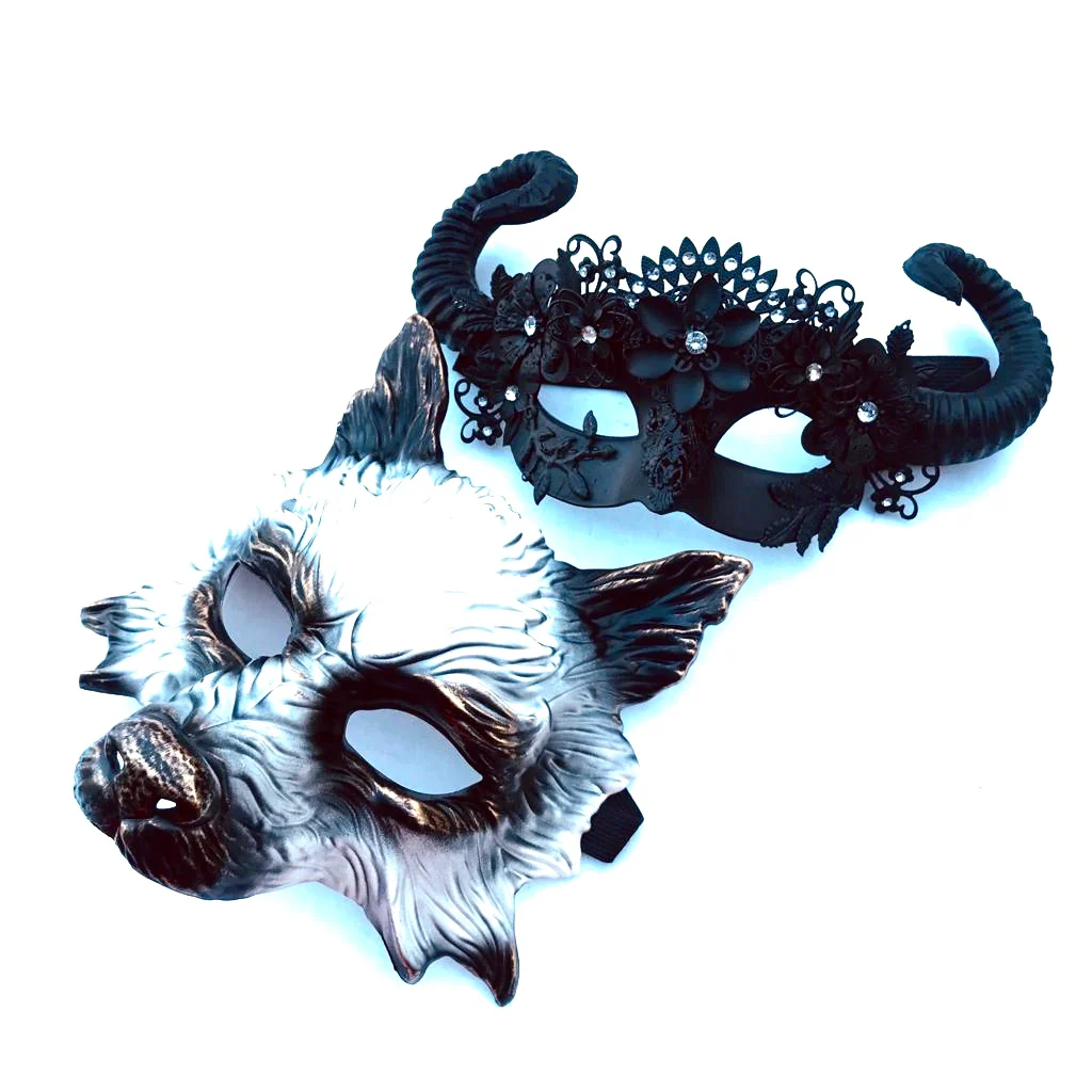 Midnight Enigma Wolf Masquerade Mask Set