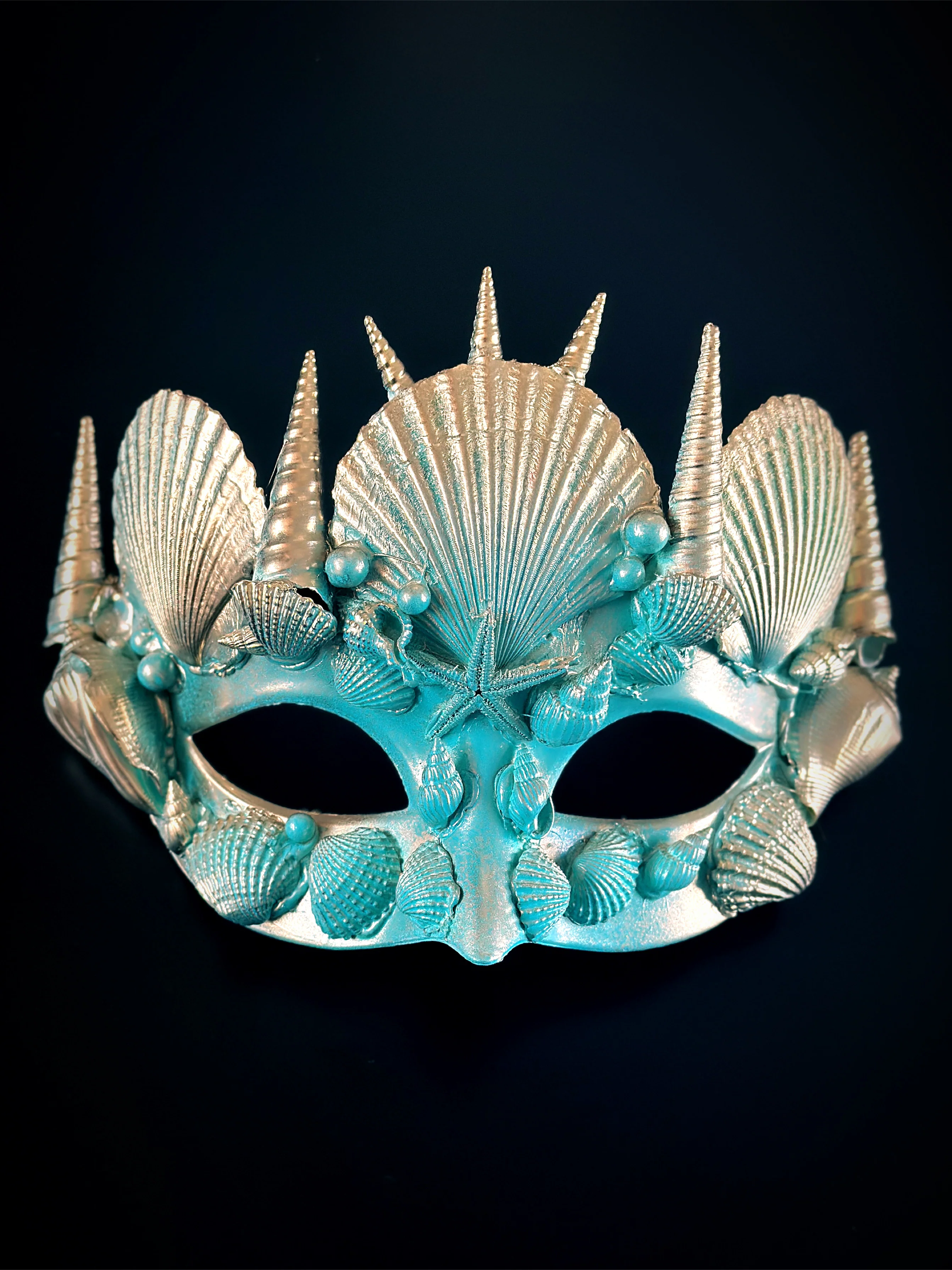 Merman Shell Mask - Gold Turquoise - Image 2
