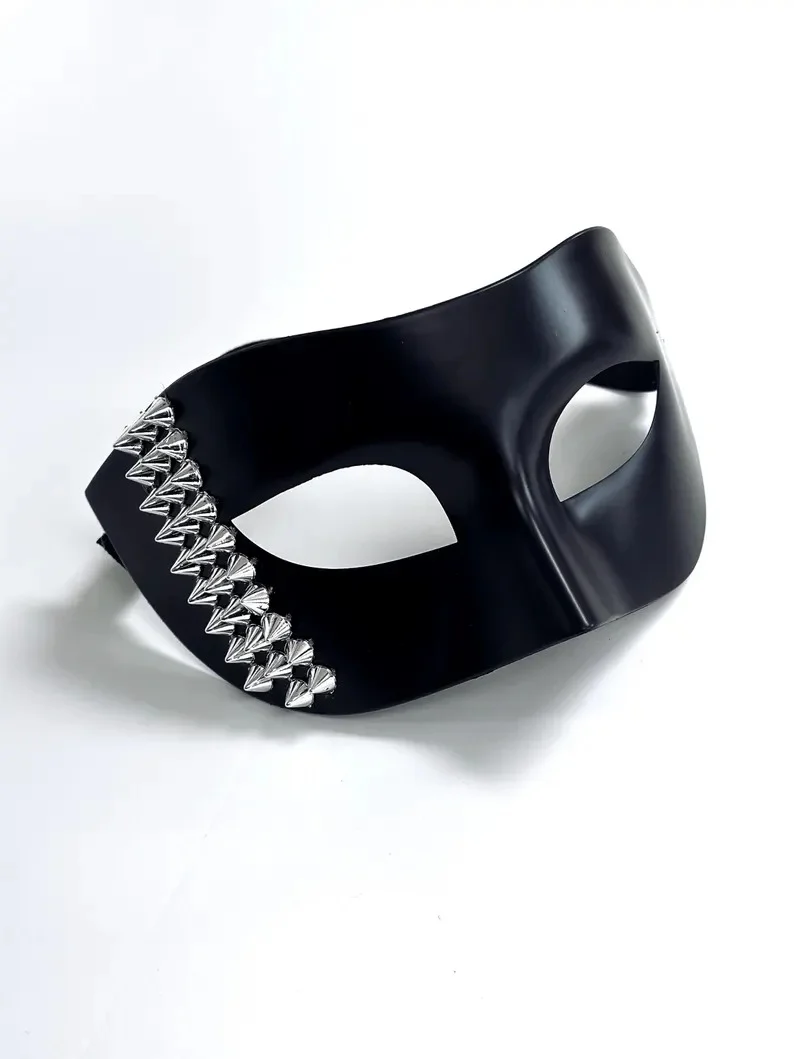 Studded Venetian Mask - Black & Silver - Image 2