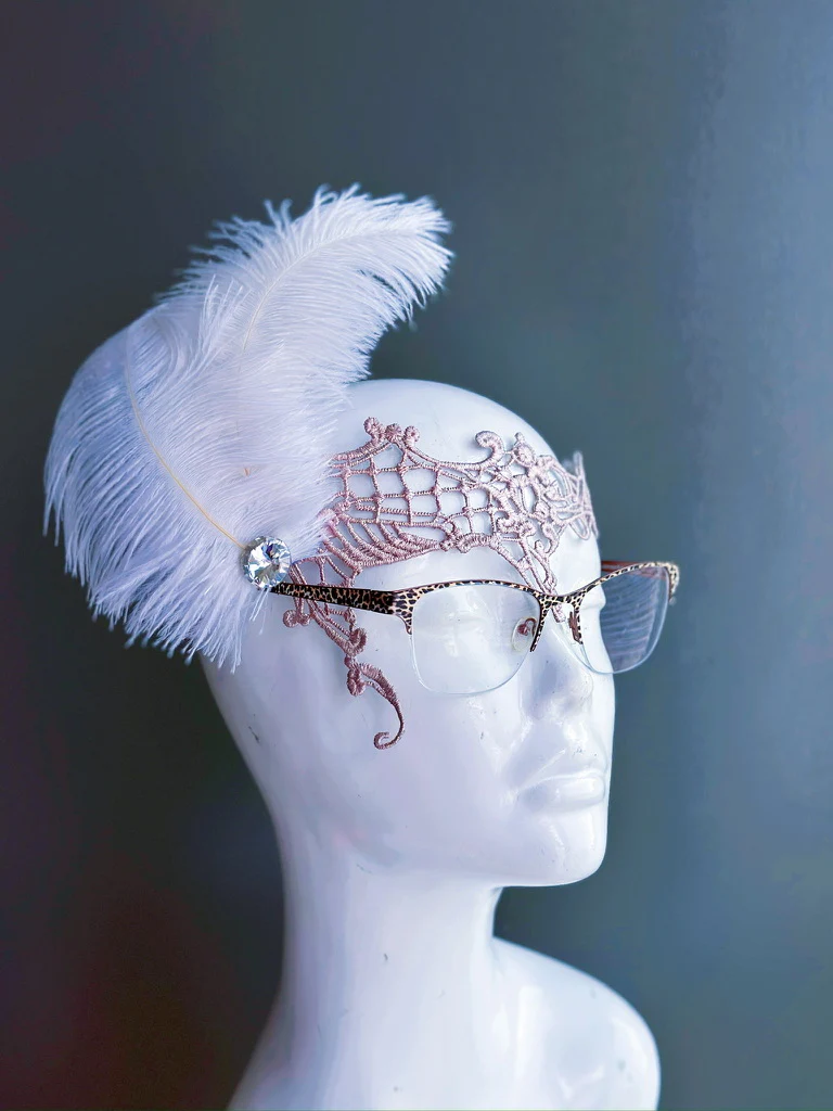 Eyeglass Mask - White Ostrich - Image 4