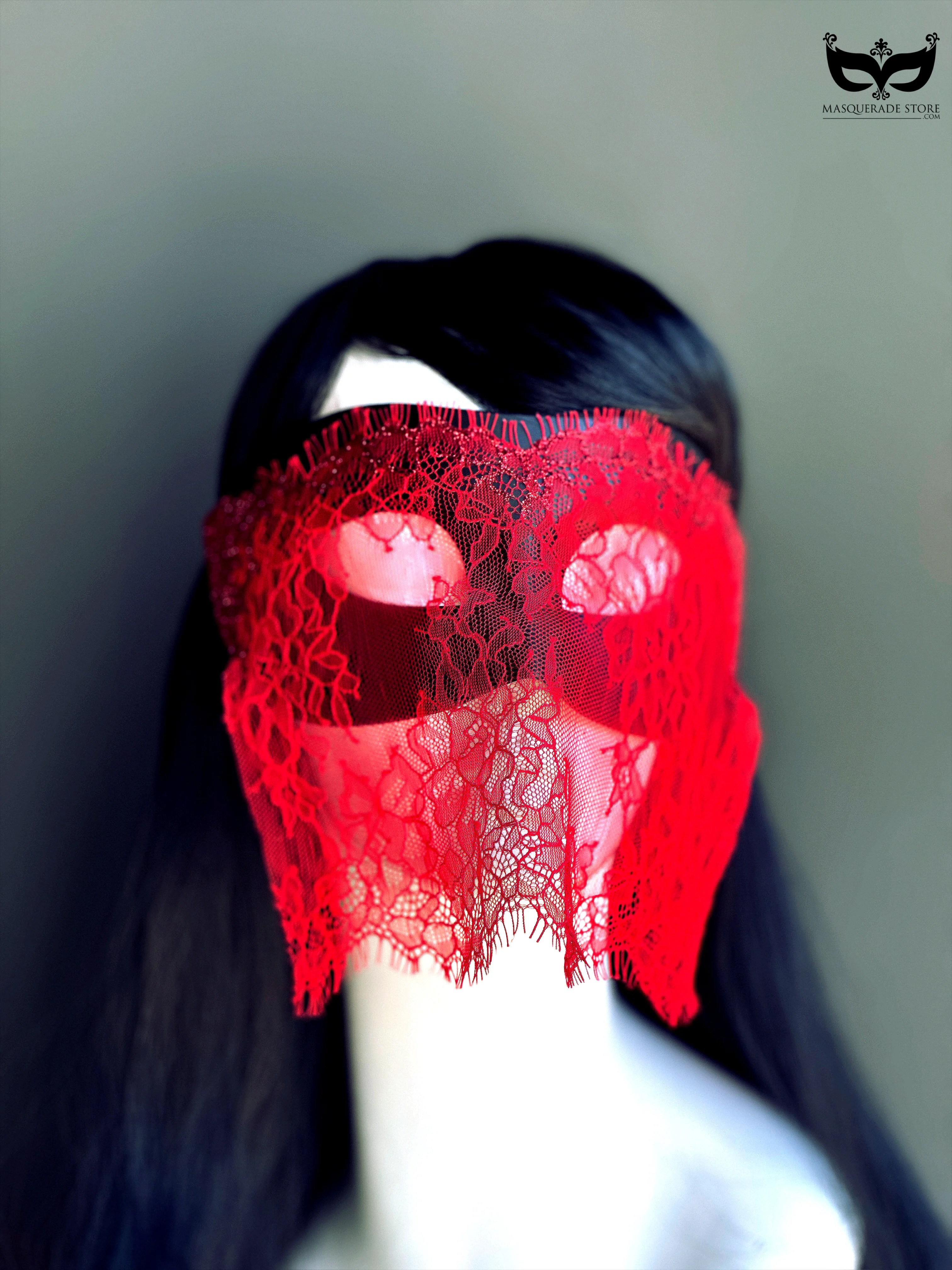 Classic Black Mask- Red Veil - Image 2