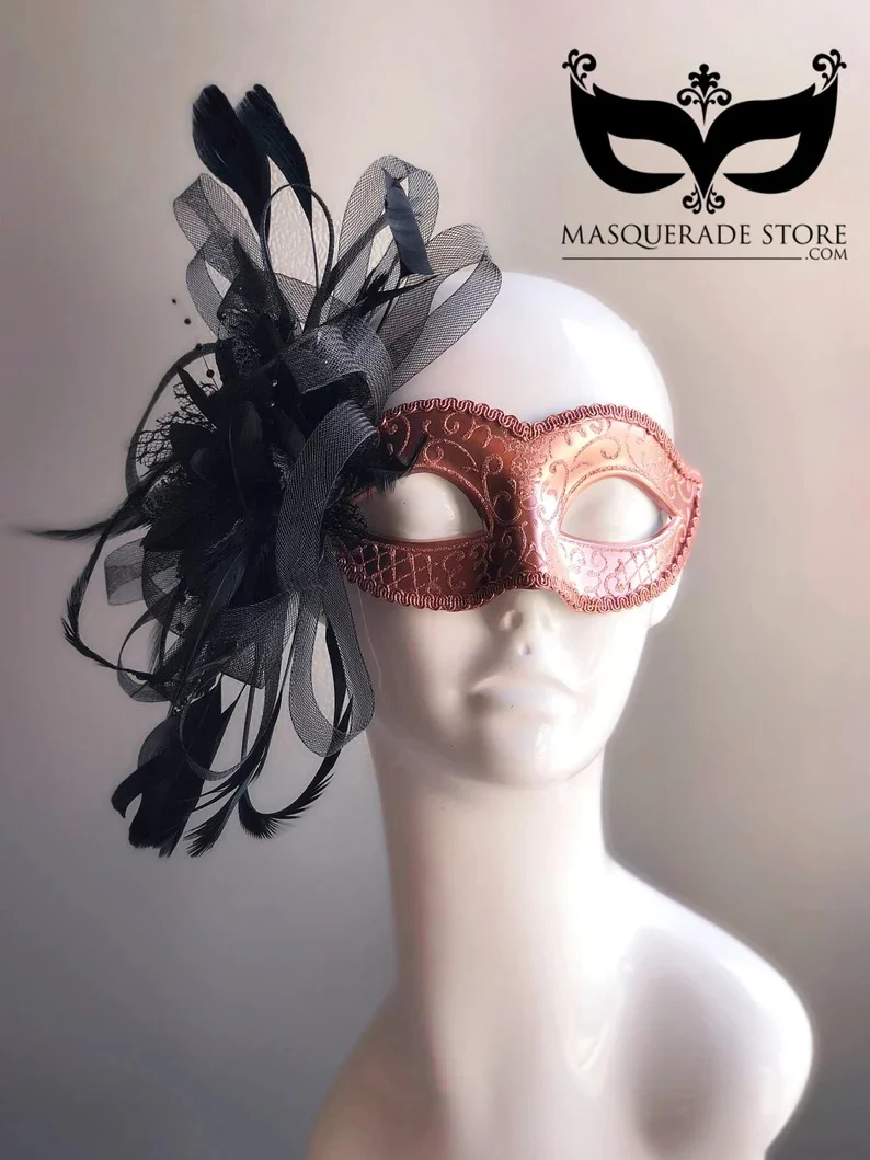 Rosé Noir Pink Mask – Black Feathers - Image 2
