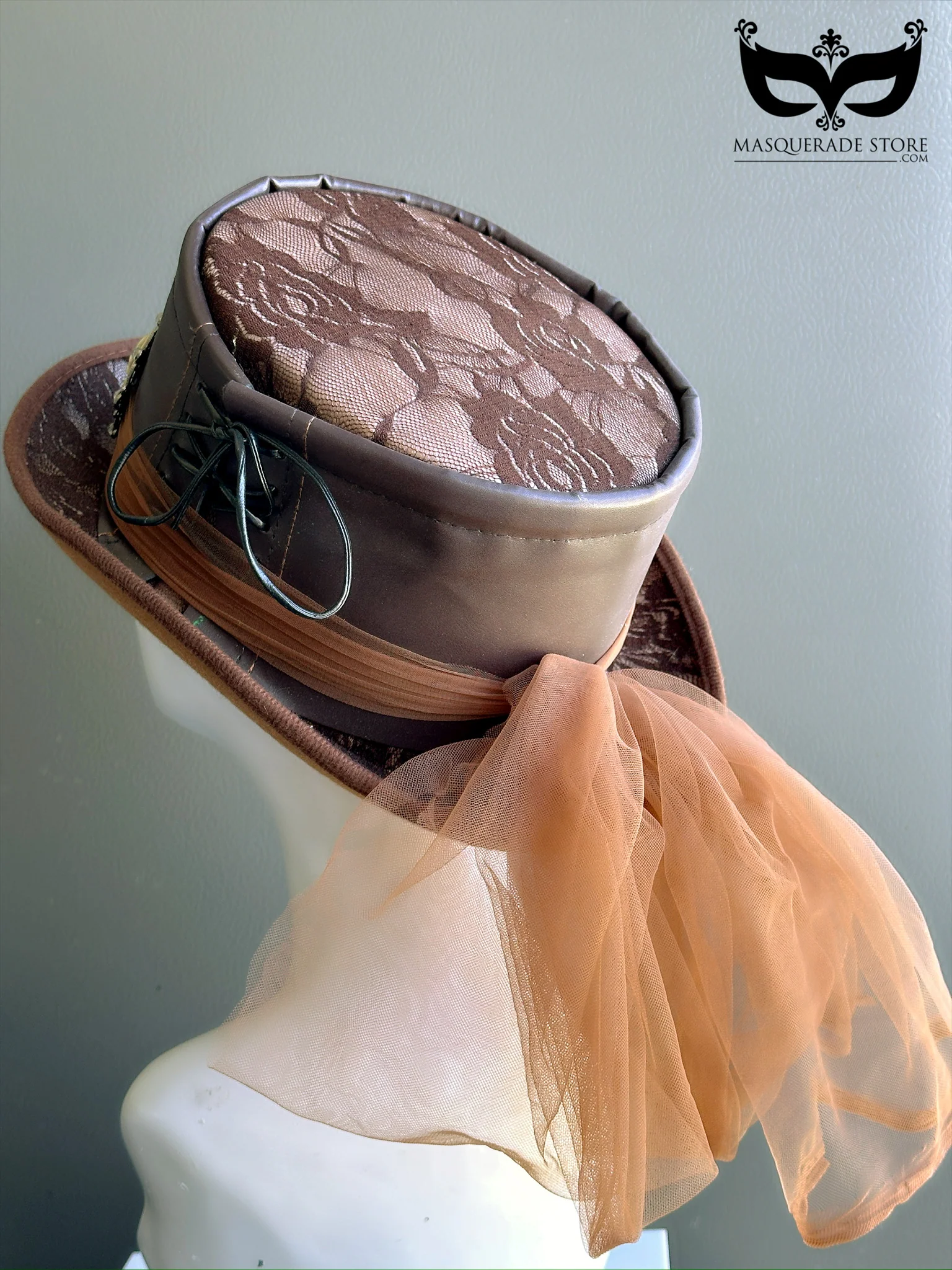 Victorian Echo – Brown Lace Top Hat - Image 3