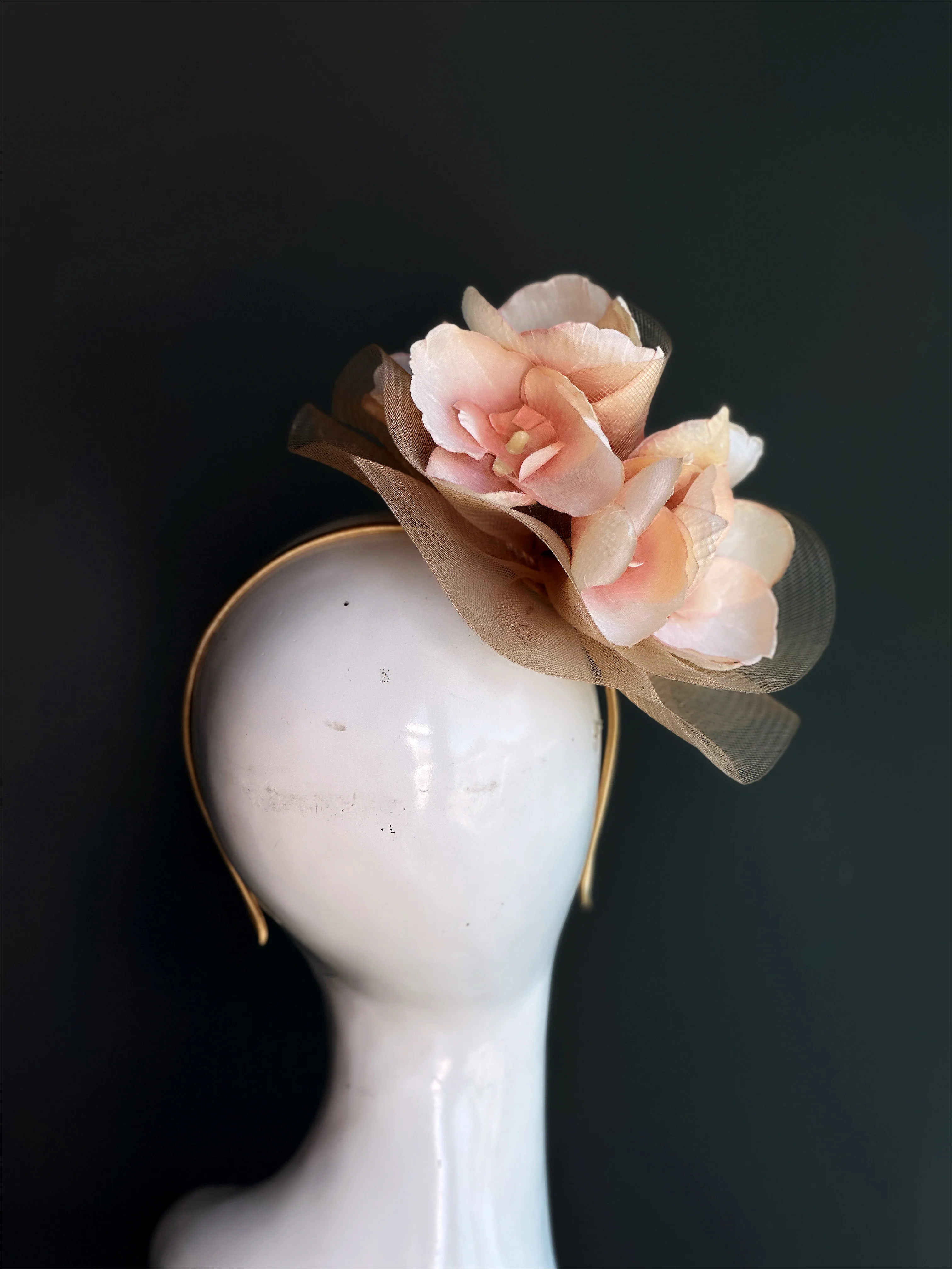 Orchid Fascinator - Peach & Gold - Image 4