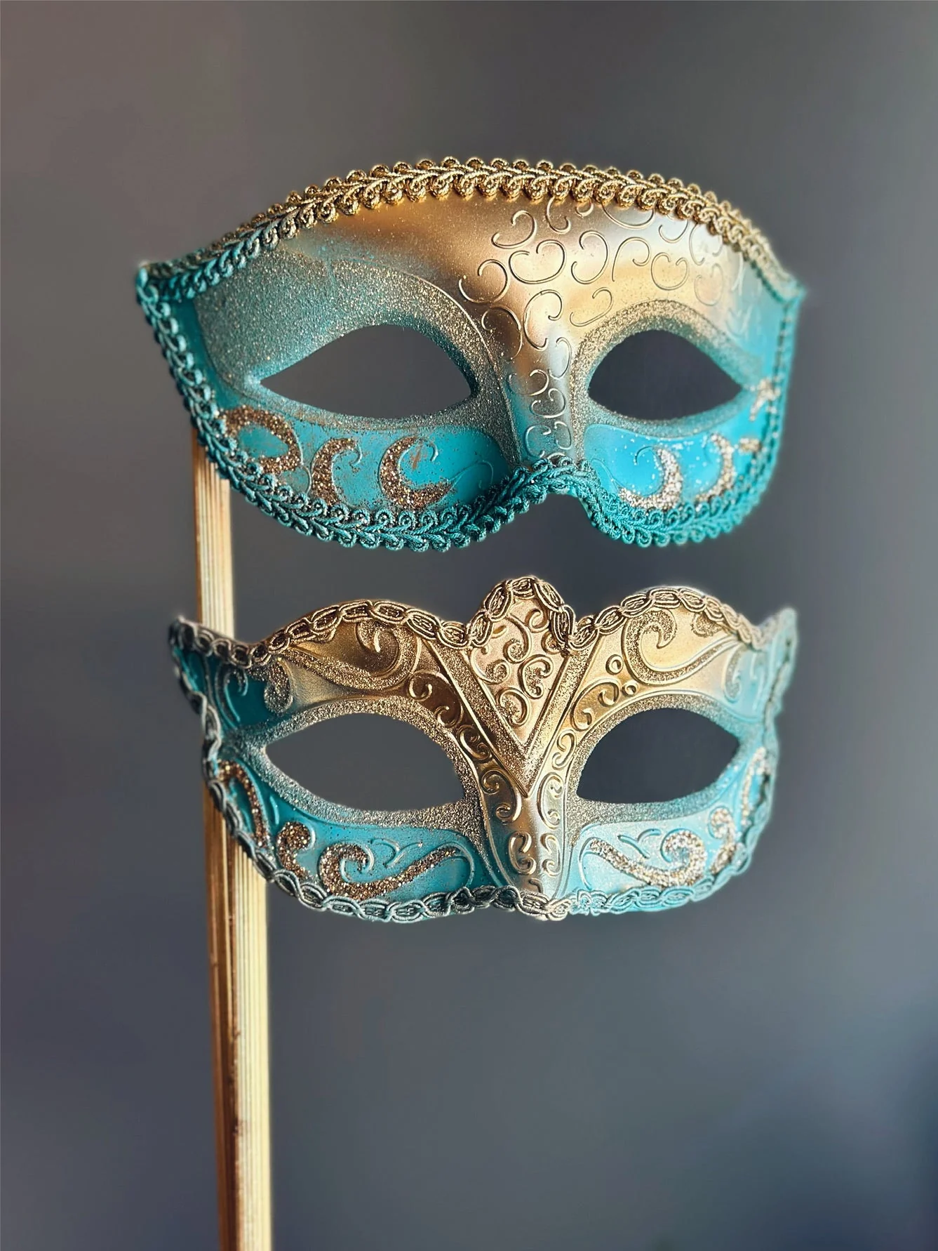 Valor & Bravaro Stick Masks - Gold/Turquoise