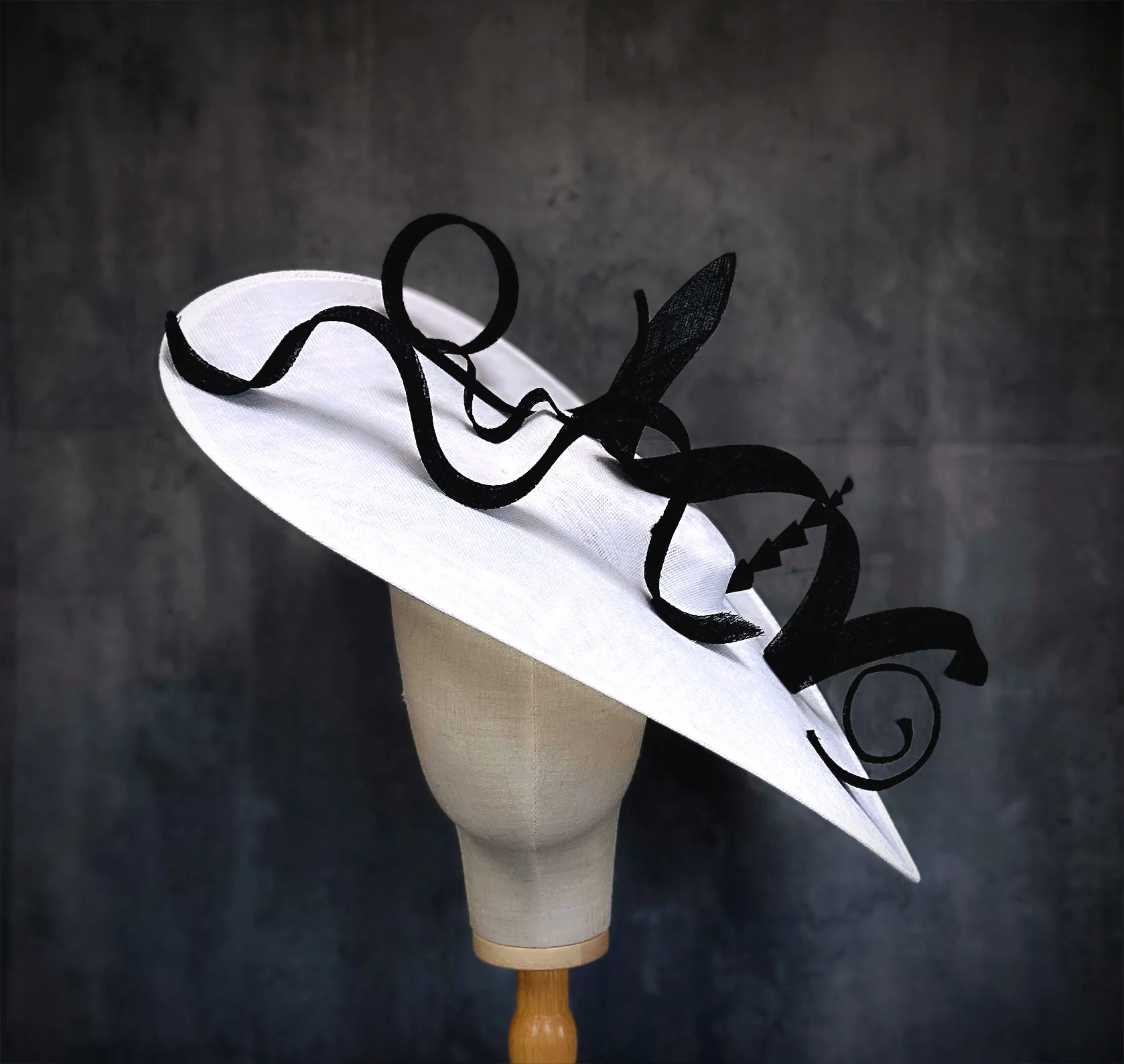 White & Black Wide Brim  Fascinator Hat - Image 2