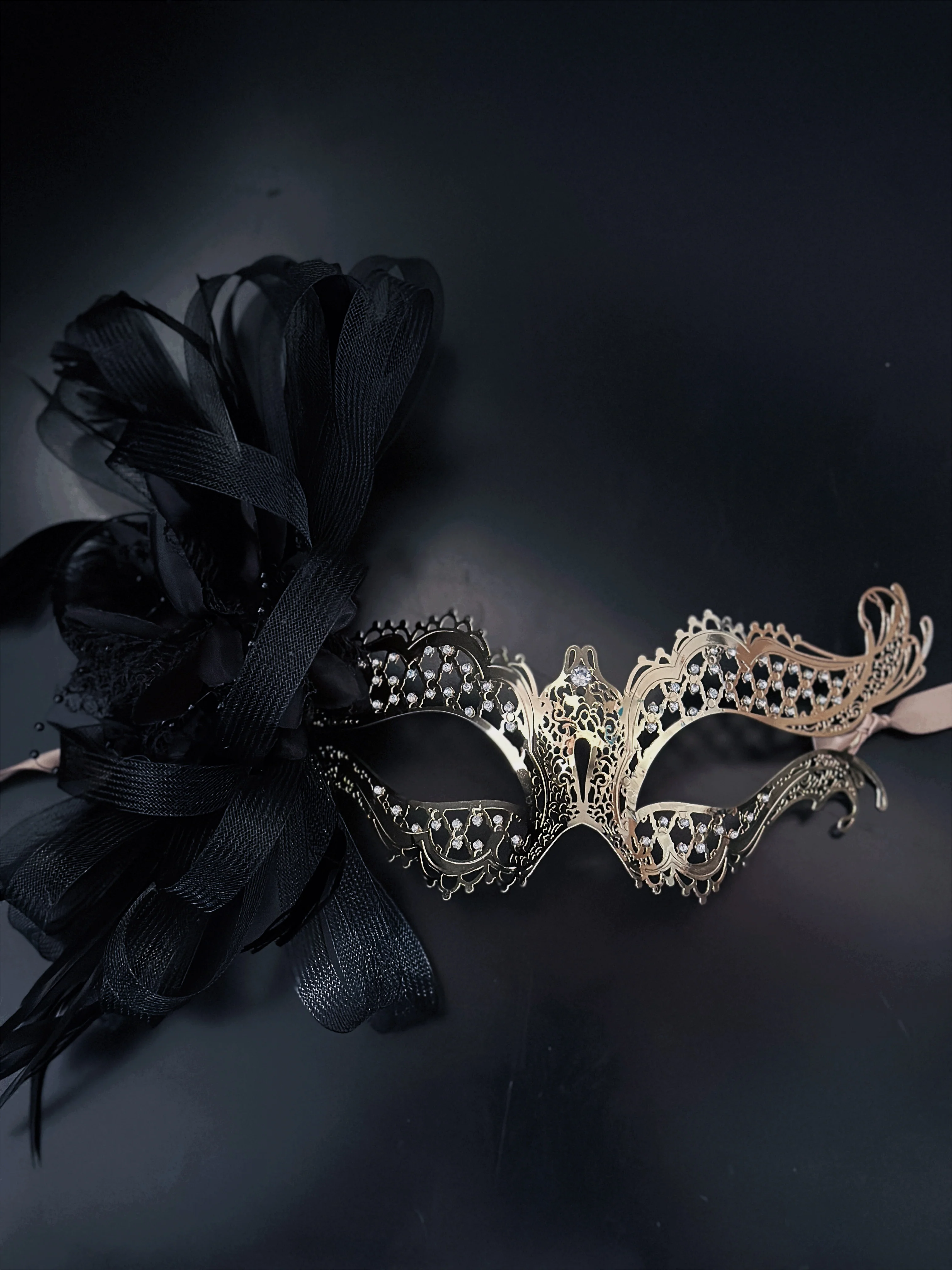 Katherine Gold Metal Mask - Black Tulle - Image 2