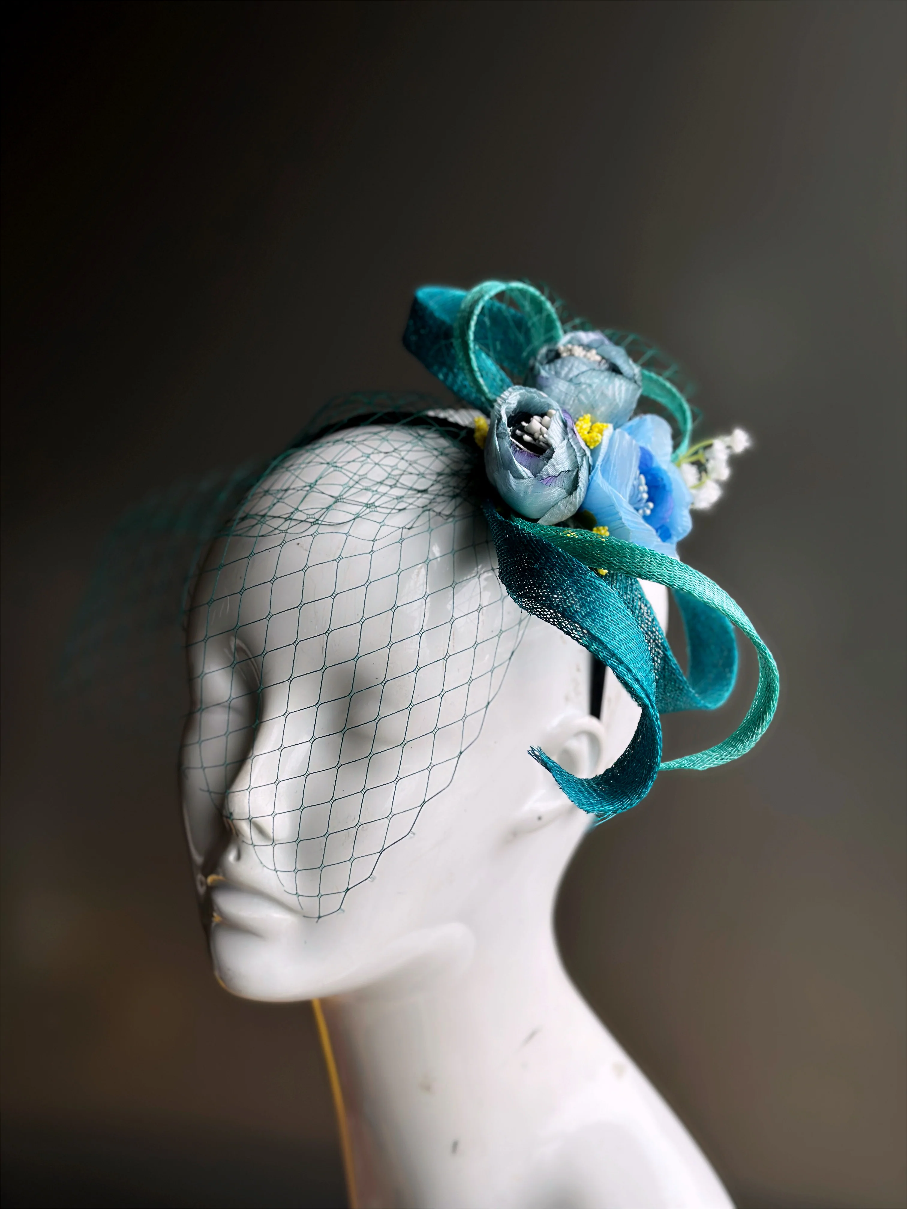 Teal Blues Fascinator - Bloom Veil - Image 2
