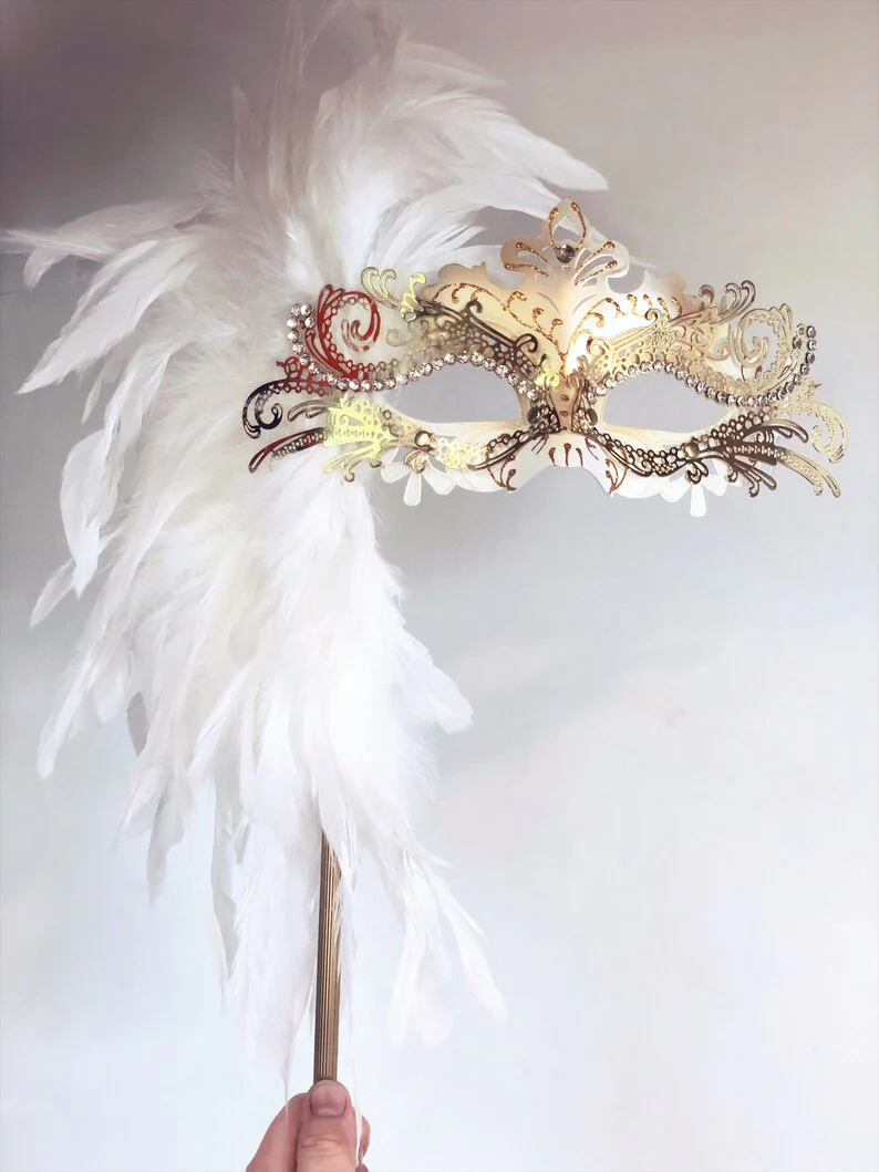 Duca Mask with Handheld Stick and Feathers - Image 6
